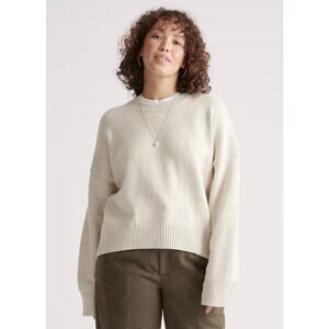 Quince 100% Organic Cotton Boyfriend Crew Sweater Beige Sz S